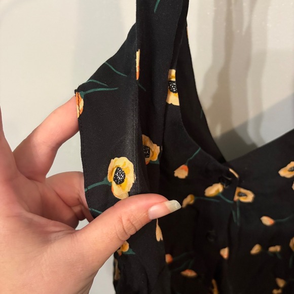 NWT Popsugar Black Sleeveless Button-Down Dress w/ Yellow Poppy Flowers (XS) - Picture 3 of 9